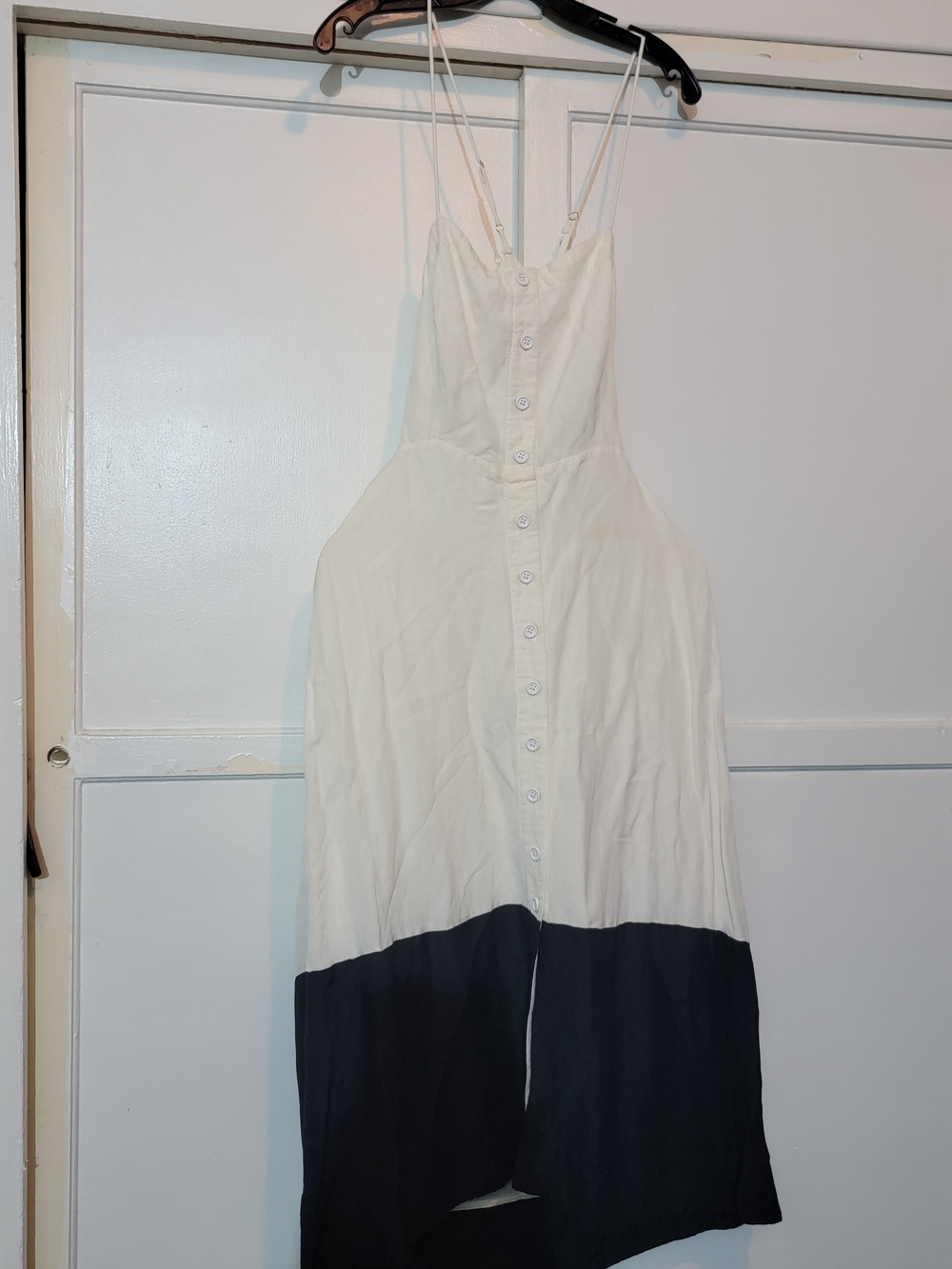 Anthropologie Two-Tone White and Black Button-Front Midi Dress